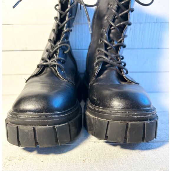 Madden Girl Black Platform Combat Boots Lug Sole Chunky Goth Grunge Booties 7 - Picture 4 of 7